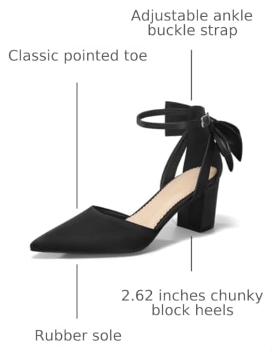 Image of Coutgo Women's Chunky Heels Ankle Strap Pointed Toe Pumps