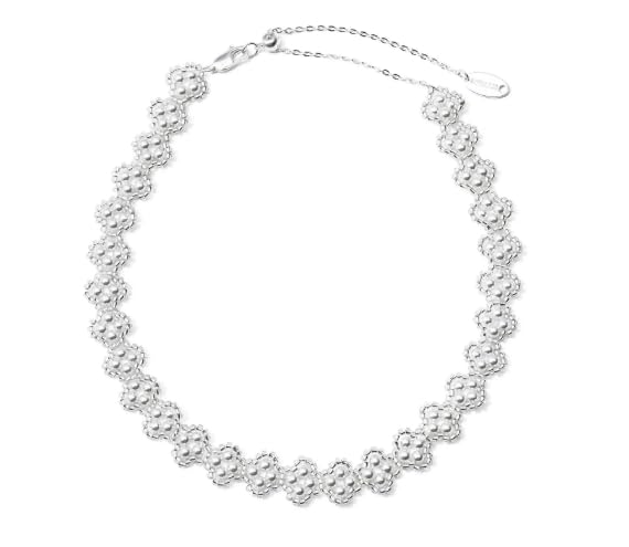 Gargantilla de trébol para mujer, aleación de cobre chapada en plata, cuentas de cristal negro/blanco, collar de trébol de cuatro hojas, ajustable, regalo de joyería de moda