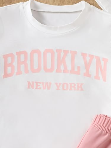 Girls 4 Pieces Outfits Short Sleeve Printed Tee Tops and Pants Set 4-12Y - Image 4