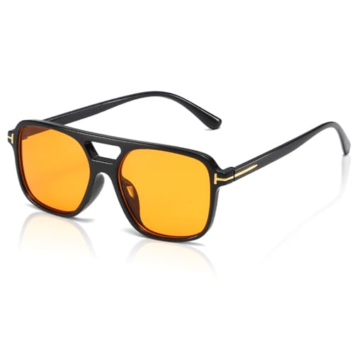SAIIURV Retro Square Sonnenbrille Damen Herren, Schutz Sonnenbrillen, Trendy Retro Sonnenbrille, Oversize Sunglasses, 70er Jahre Vintage Trendy Brille Klassisch mit Double Brücke (Orange, Schwarz)