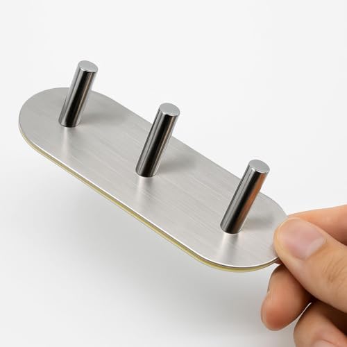 Gancho de Parede Adesivo para Toalhas Aço Escovado 3 Ganchos Acab...