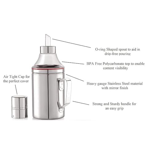 Image of Stainless Steel Oil Dispenser with Nozzle 1 Litre (1000 ml) Pack of 2