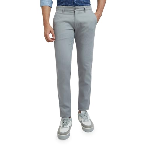 Image of Parx Men's Cotton Blend Solid Pattern Super Slim Fit Flat Front Casual Trouser