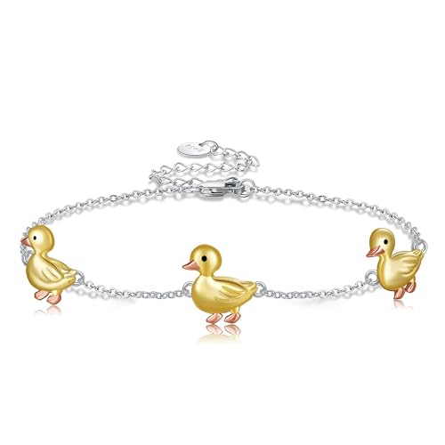 YAFEINI Duck Bracelet 925 Sterling Silver Cute Animal Mother's Day Jewelry for Women Mom