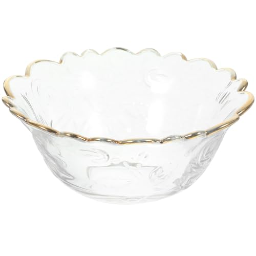 MUCKLILY Tazón de Vidrio con Borde Dorado para Servir Frutas y Postres Bowl Multiusos para Ensaladas y Snacks Cuenco Grande Fácil de Limpiar para Cocina y Eventos