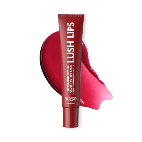 Conscious Chemist® Peptide Lip Balm SPF15 – Cherry Bubblegum | 24 hr Hydration & Moisturizing Lip Balm for Dark & Pigmented Lips | Sun Protection | Soothes Dry Lips & Repair Moisture Barrier – 15g , Red