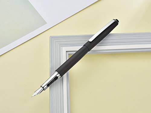 Hongdian Refillable Fountain Pen Set Luxury Ink Pen with Converter and Fountain Pens Case - Extra Fine Nib Writing Pen Work with Disposable Ink Cartridges for Special Occasion - Black