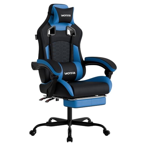 Gaming Chair with Footrest, Gaming Chairs PVC Leather Ergonomic Office Gamer Chair Headrest Lumbar Support Racing Style Video Gaming Chair for Office