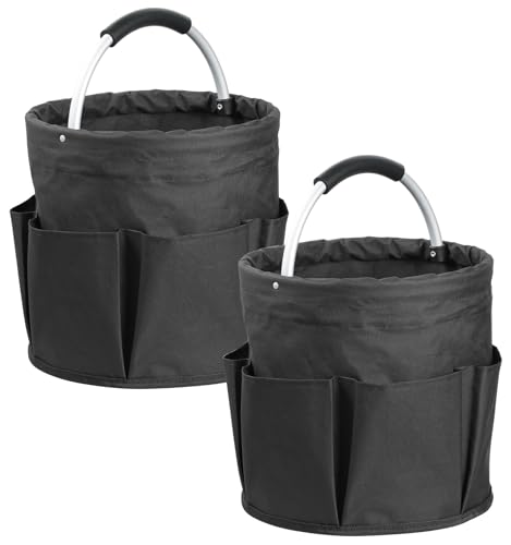 Image of 2Pcs Collapsible Cleaning Caddy with Handle, 17L Foldable Cleaning Supply Caddy, Bucket Tool Organizer in 600D Oxford Fabric, Multifunctional Storage Basket for Cleaning, Traveling, Black