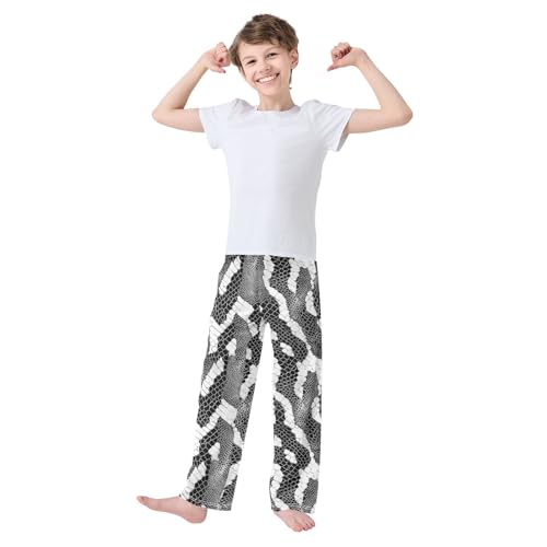 Boys' Pants Black White Snake Scales Long Bottoms Jogger Pants Elastic Waist Trousers with Pockets S-XL2