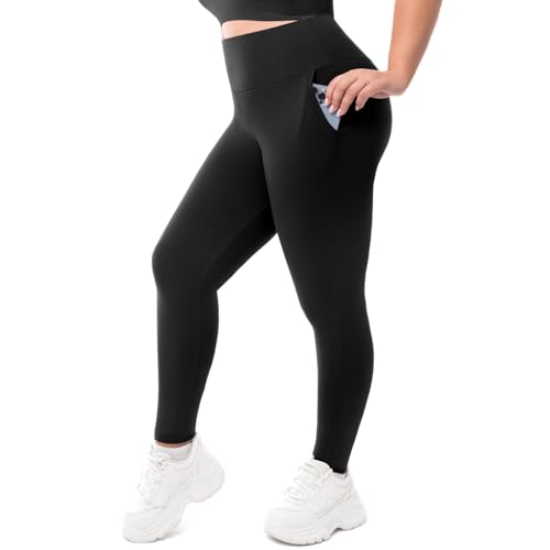 Leafigure Plus Size Leggings with Pockets for Women - High Waisted Buttery Soft Yoga Leggings for Workout Black 4XL