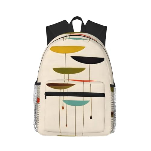 Sac à dos universitaire imprimé moderne avec poches style milieu du siècle noir taille unique