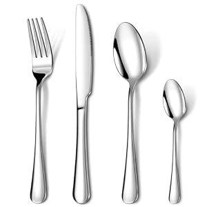 Cutlery Set, HONKKU 16 Pieces Stainless Steel Flatware Set for 4 People, Mirror Polished Tableware Silverware Set with Spoon Knife and Fork Set for Home Kitchen, Dishwasher Safe