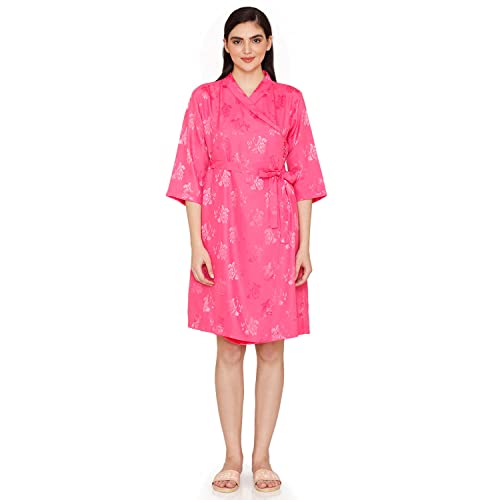 Zivame Floral Vows Woven Robe - Tea (Pink, XL)