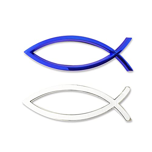 Calcomanías de plástico cromado tipo pez cristiano azul en blanco 4