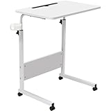 GRANDMA SHARK 60 x 40 cm Computer Desk, Gaming Desk, Rolling Table Bed Sofa for Laptop Height Folding Table with 4 Wheels (White)