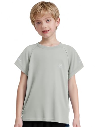 FEESHOW Kids Boys Girls Basic Short Sleeve Tshirts Quick Dry Short Sleeve Crewneck Shirts Workout Athletic Tee