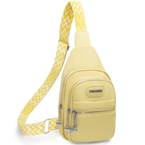 Zaino Monospalla Donna Piccolo Borsa Spalla Petto PU Pelle Morbida Multitasche Crossbody Sling Bag Marsupio per Lavoro Scuola Viaggio Trekking Giallo