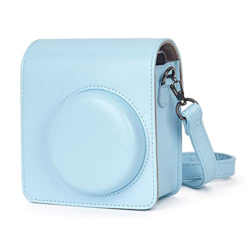 Leebotree Étui de protection pour appareil photo instantané compatible avec Instax Mini 40 Appareil photo instantané, sac en cuir PU souple avec poche et bandoulière amovible (bleu ciel) Cover