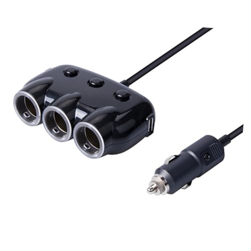 Cargador de coche con doble USB y tres tomas de encendedor negro para vehículos