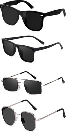 Image of Sheomy Unisex combo offer pack of 4 shades Unisex Fashion Sunglasses Set, 4 Pairs, Metal Frame, Black and Silver - MC-703