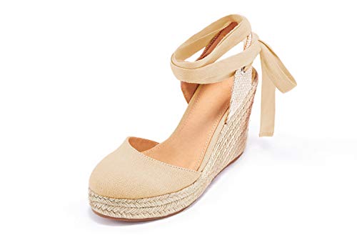 Image of FISACE Womens Summer Espadrille Heel Platform Wedge Sandals Ankle Buckle Strap Closed Toe Shoes