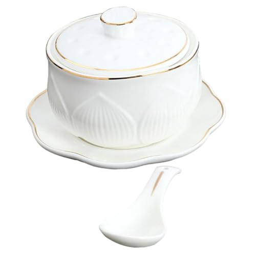 Gatuida Cuencos de para Estofado Pequeño con Tapa y Cuchara Recipiente para Sopa Elegante con Diseño Floral y Dorado para Cocina y Restaurante