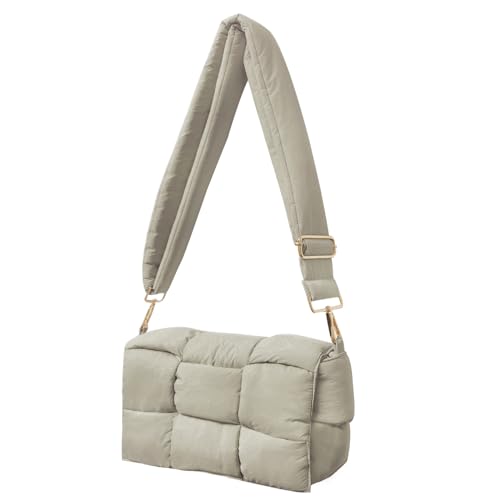 Image of Shoulder Bag Lightweight Puffer Tote Crossbody Bag Handwoven for Women | waterproof nylon, durable, soft padded texture, versatile for travel, work, weekend, everyday, adjustable strap