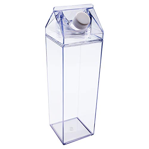 LUTER Klare Quadratische Milchflasche Auslaufsichere Plastikwassersaftflasche (Transparent / 1000 ml)