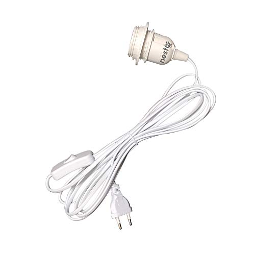 Cable con Interruptor Enchufe y Casquillo 3.5 metros - Portalampara para Bombillas E27 Vintage, Retro, Rustico Portalamparas Color Blanco para Salon, Bar, Restaurante Cover