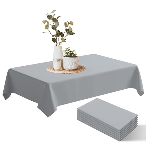 6 Stück Grau Einweg Tischdecken, Wasserfest Ölbeständige Tischdecke, 137 x 274 cm Rechteckige Tischabdeckung,Kunststoff Schmutzabweisende Tischdecke für Geburtstag Hochzeit Party Weihnachten Picknick