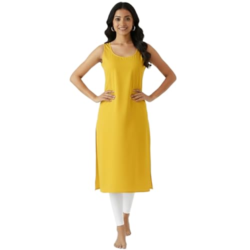 Image of Cotton Inner Slip camesoli for Women, Full Length Inner for Chikankari Kurti, Women Indoor Dress Cotton Sleeveless camesole,Holi Outfit (Color- Light Yellow)