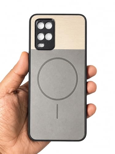 Image of Bintage Dual-Leather Mac Safe Design Phone Case| Soft Touch Finish | Full Camera Protectection Back Cover Compatible for Oppo CPH2239 /Oppo A54 4G - White & Matelic Grey
