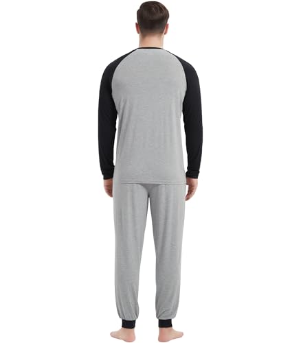Image of NACHILA Mens Pajamas Set Long Sleeve Henley Sleepwear Top Soft Jogger Pants Pajamas Cool Pjs Set,Viscose Made from Bamboo