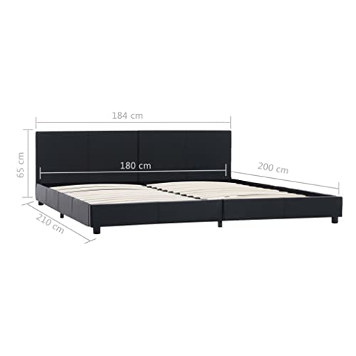 vidaXL Polsterbett mit Rückenlehne Bett Kunstlederbett Doppelbett Bettgestell Lattenrost Bettrahmen Schlafzimmerbett Schwarz 180x200cm