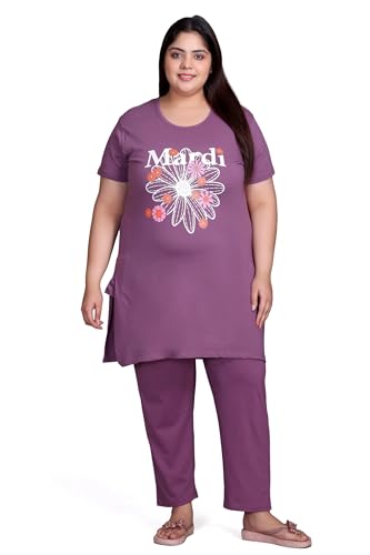 Image of In Love Women's Plus Size Graphic Printed Cotton Night Suit Set Short Sleeve