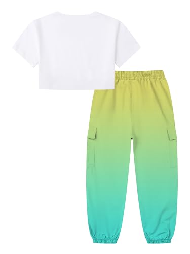 Betusline Girls 2 Piece Outfit Set, Short Sleeve Crop Top & Cargo Jogger Pants Trendy Casual Clothes, Girl Clothes Set,4T-14Y2
