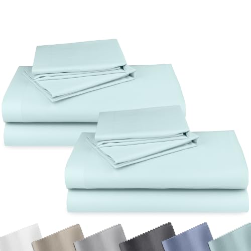 Image of 2-Pack Soft Natural 100% Cotton Sateen Queen Sheet Set Deep Pocket, Seafoam