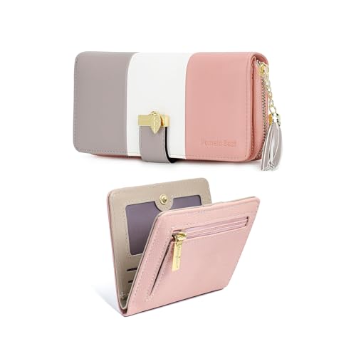 RFID Blocking Leather Wallets for Women with Credit Card Holder ID Window Zipper Coin Pocket