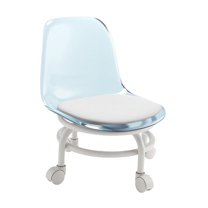 MAPPLE CREATION Acrylic 360° Rotatable Transparent Chair (Small) | Mini Space Design | High Resilience | Durable Backrest | Smart Wheels | Ideal for Adults & Kids (Blue)