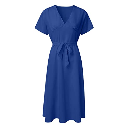 Robe col en V unie à motif floral pour affiner la silhouette - 3