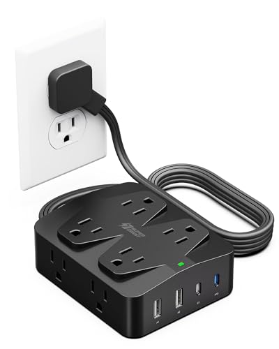 35W Fast Charging Power Strip, SUPERDANNY 6ft Flat Plug Extension Cord (13A/1625W) with 8 Wide Outlets & 4 USB Ports, Wall Mountable, 1050J Surge Protector Charging Station for Home Office Dorm