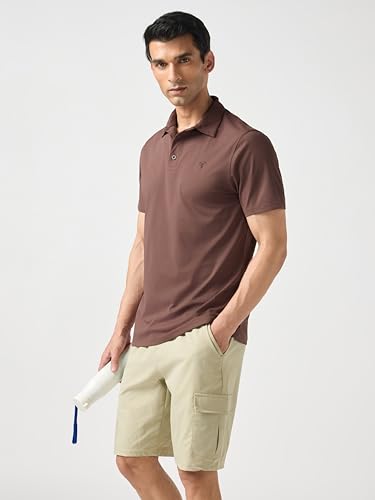 Image of TECHNOSPORT Men's Solid Slim Fit Polo Collar T-Shirt COTFLEX Half Sleeve Button Polyester for Gym Running Workout UPF50+ Anti Odour