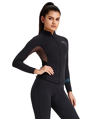 Chaqueta de neopreno para mujer y hombre Skyone, camiseta de buceo tipo top con cremallera frontal, manga larga, 1.5MM, con spandex en sisa y cintura lateral para surf y paddle surf