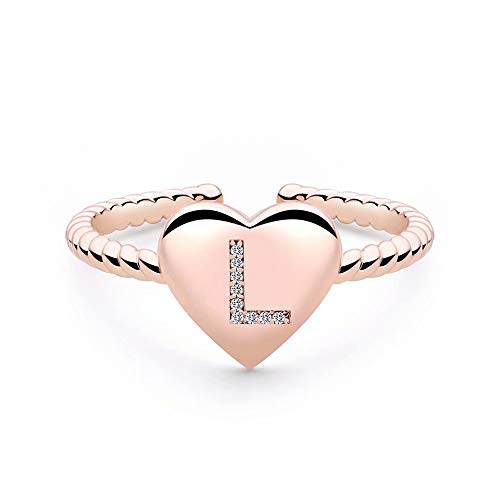 M MOOHAM Initial Rings for Women Teen Girls, Rose Gold Plated Heart Capital Letter Rings for Women Teen Girls, Adjustable Dainty Alphabet Personalized Finger Rings for Women Girls Jewelry Gifts (L)