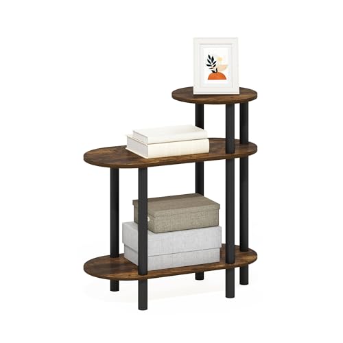 Furinno Turn-N-Tube Side Table, 3-Tier Oval Sofa End Table with Open Shelf, Toolless Assembly Night Stand, Bedside Table, for Living Room, Bedroom, Amber Pine - image 1