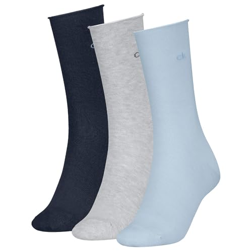 Calvin Klein Rolltop Classic Sock, Bleu Clair, 35-38 (Lot de 3) Femmes