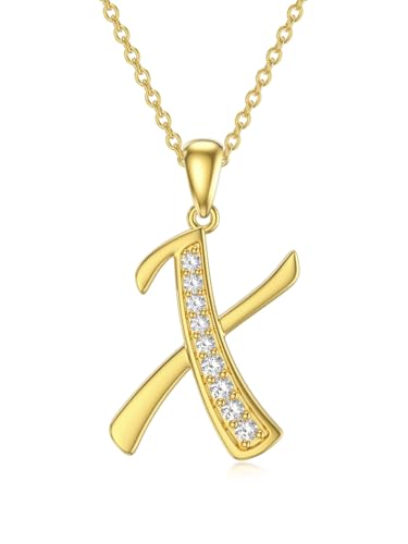 14k Gold Initial Necklace for Women, Solid Gold Moissanite Letter Pendant Necklaces Jewelry for Her Birthday Valentines Day Gifts for Mom Wife Christmas Gifts for Girlfriend Sister