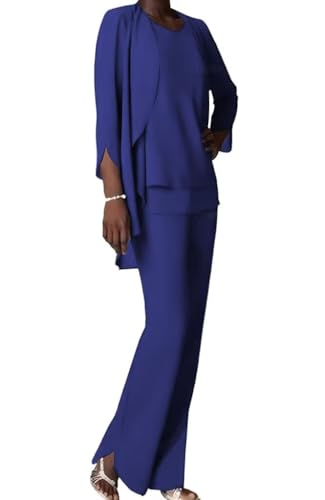 Chiffon Mother of The Bride Pant Suits for Wedding 3 PCS Formal Evening Pant Suits for Women Dressy