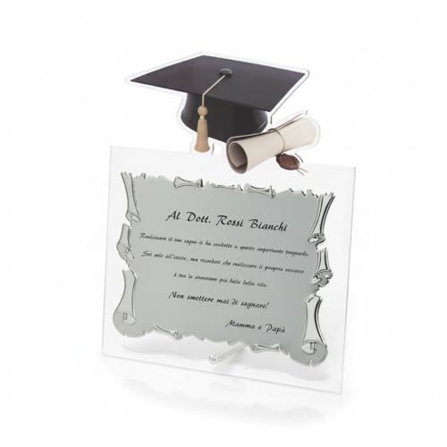 Targa idea regalo Laurea Pergamena in Alluminio e Plexiglass con Scatola Regalo e Stampa Personalizzata (Targa Pergamena Alluminio Argento)
